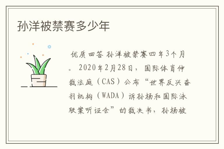 孙洋被禁赛多少年
