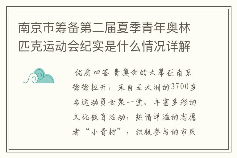 南京市筹备第二届夏季青年奥林匹克运动会纪实是什么情况详解资料