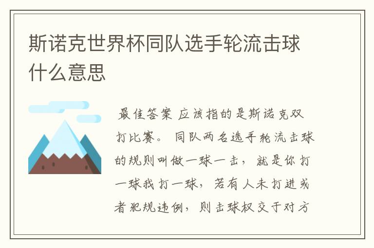 斯诺克世界杯同队选手轮流击球什么意思