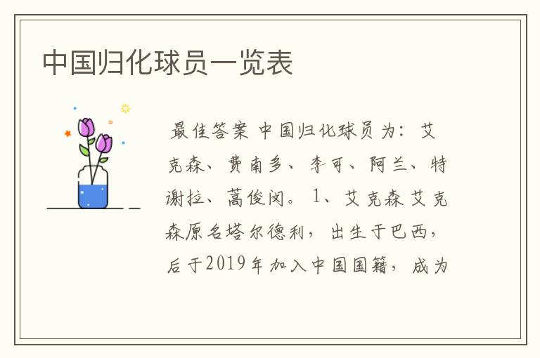 中国归化球员一览表