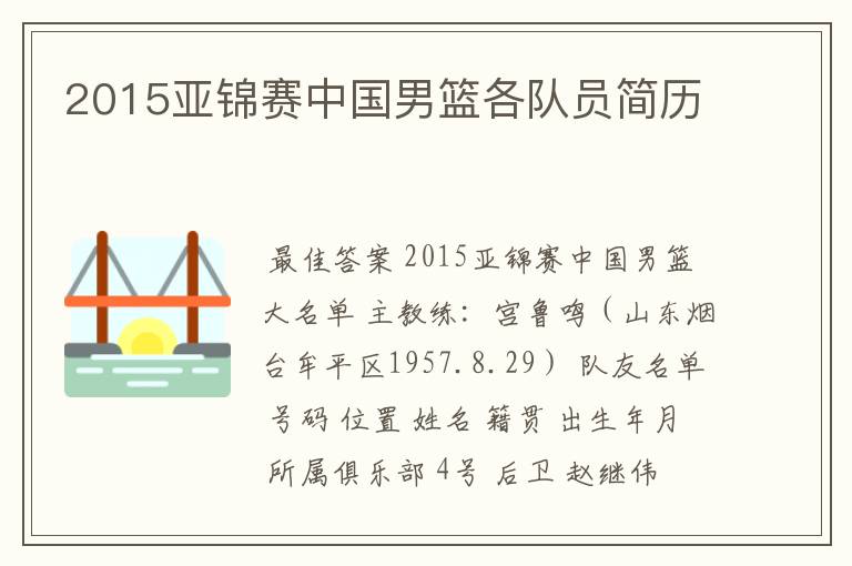 2015亚锦赛中国男篮各队员简历