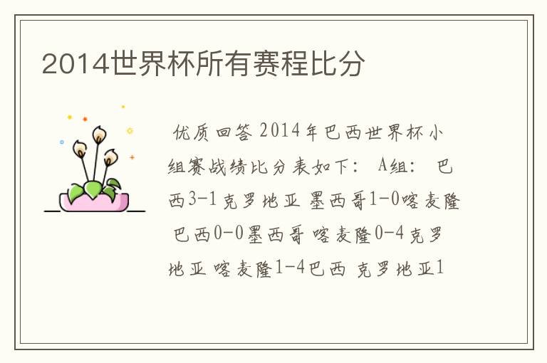 2014世界杯所有赛程比分