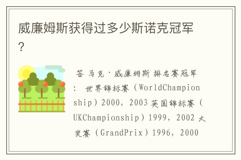 威廉姆斯获得过多少斯诺克冠军?