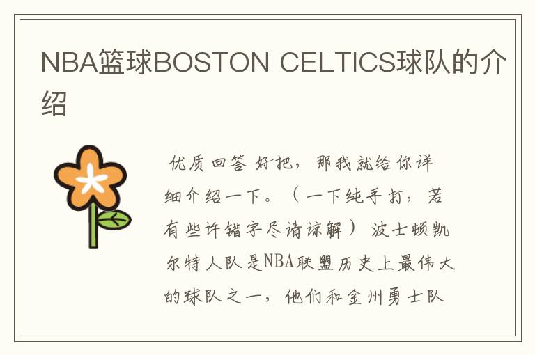 NBA篮球BOSTON CELTICS球队的介绍