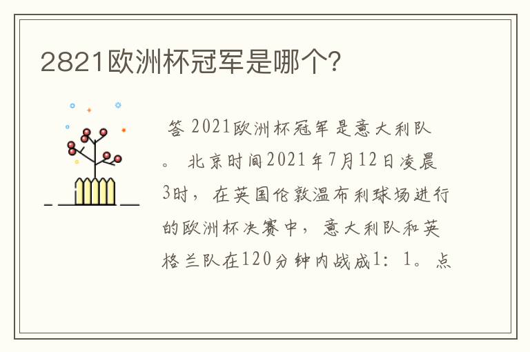 2821欧洲杯冠军是哪个?