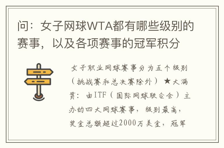 问:女子网球WTA都有哪些级别的赛事,以及各项赛事的冠军积分,求解