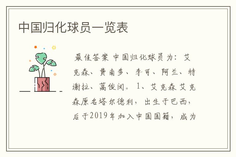 中国归化球员一览表