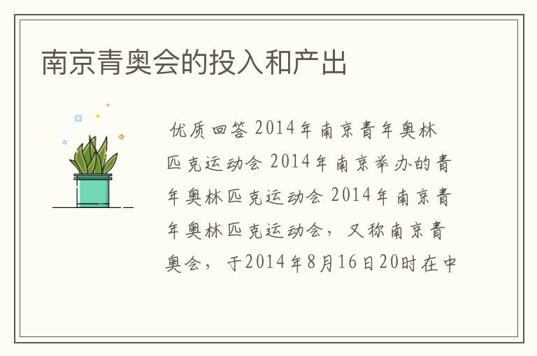 南京青奥会的投入和产出