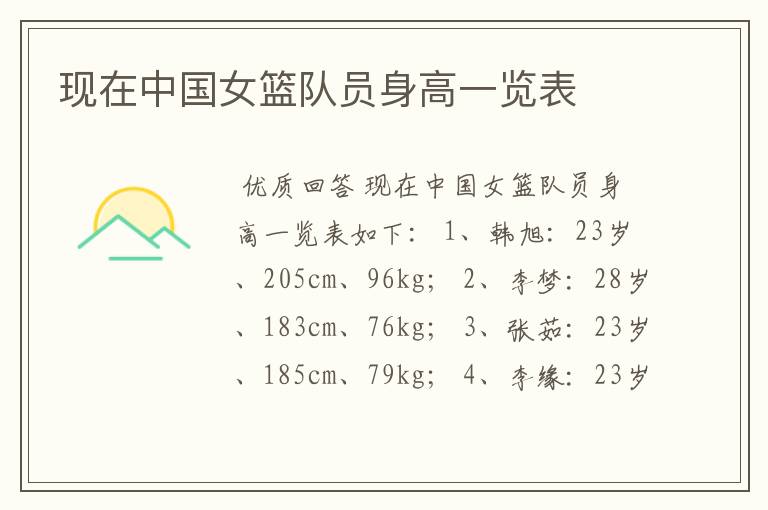 现在中国女篮队员身高一览表