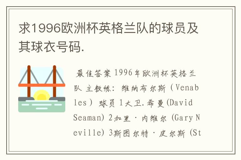 求1996欧洲杯英格兰队的球员及其球衣号码.