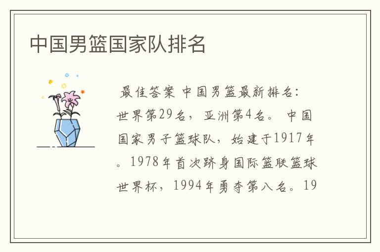 中国男篮国家队排名