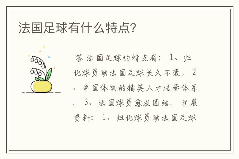 法国足球有什么特点?