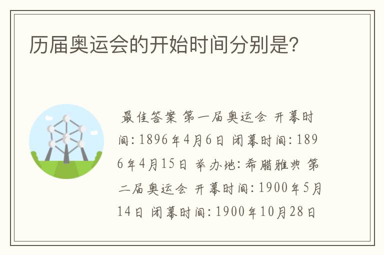 历届奥运会的开始时间分别是?