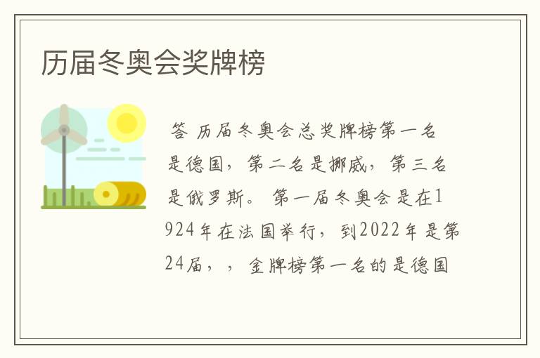 历届冬奥会奖牌榜