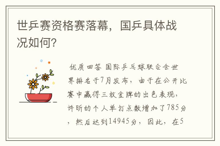 世乒赛资格赛落幕,国乒具体战况如何?