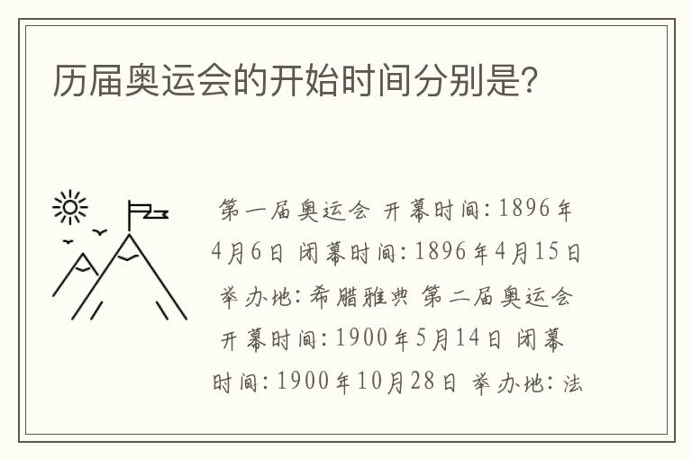 历届奥运会的开始时间分别是?