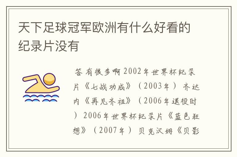 天下足球冠军欧洲有什么好看的纪录片没有