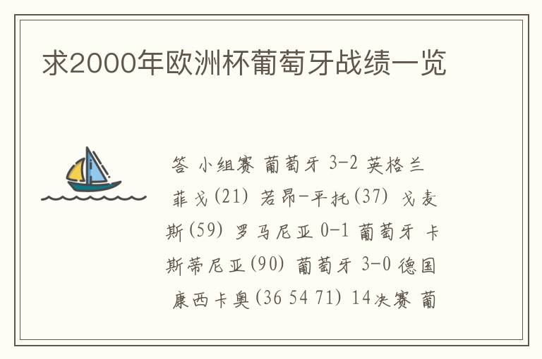 求2000年欧洲杯葡萄牙战绩一览