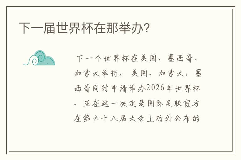 下一届世界杯在那举办?
