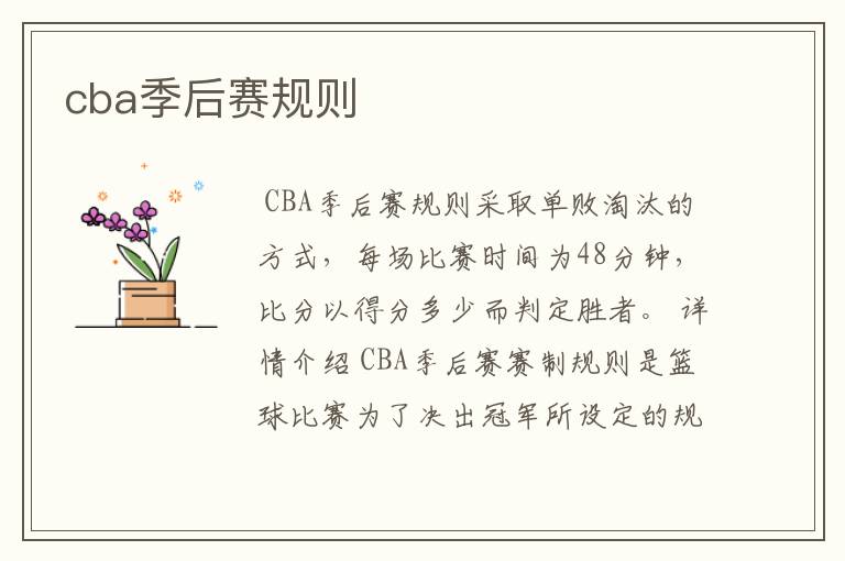 cba季后赛规则