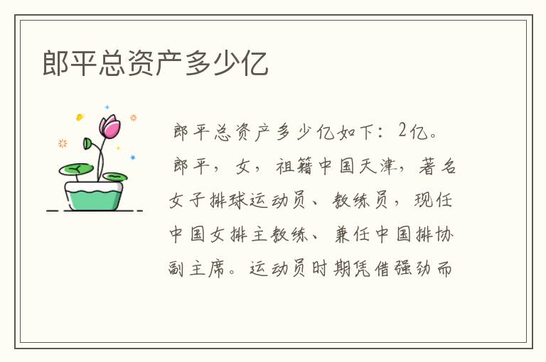 郎平总资产多少亿