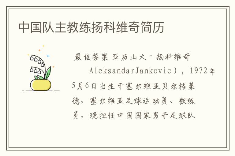 中国队主教练扬科维奇简历