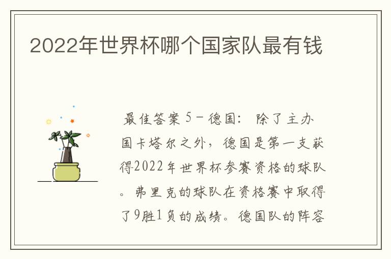2022年世界杯哪个国家队最有钱