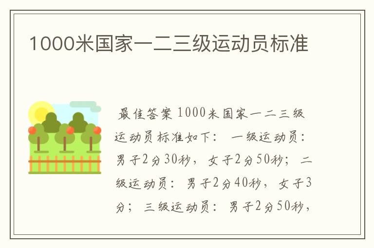 1000米国家一二三级运动员标准