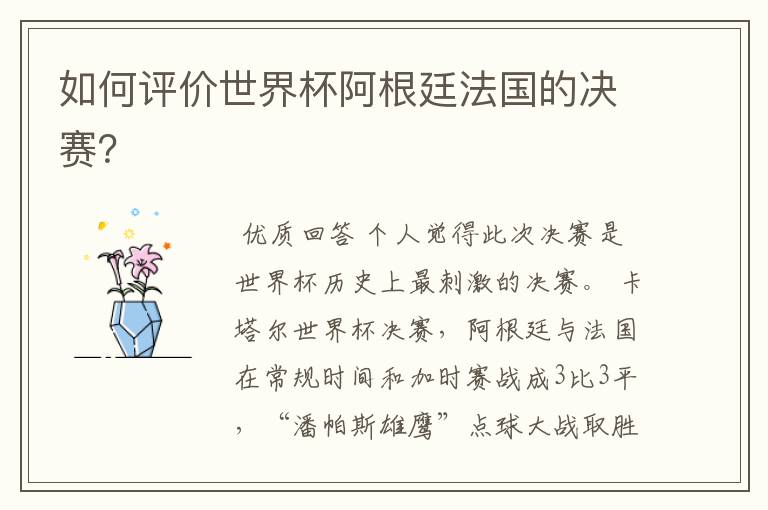 如何评价世界杯阿根廷法国的决赛?