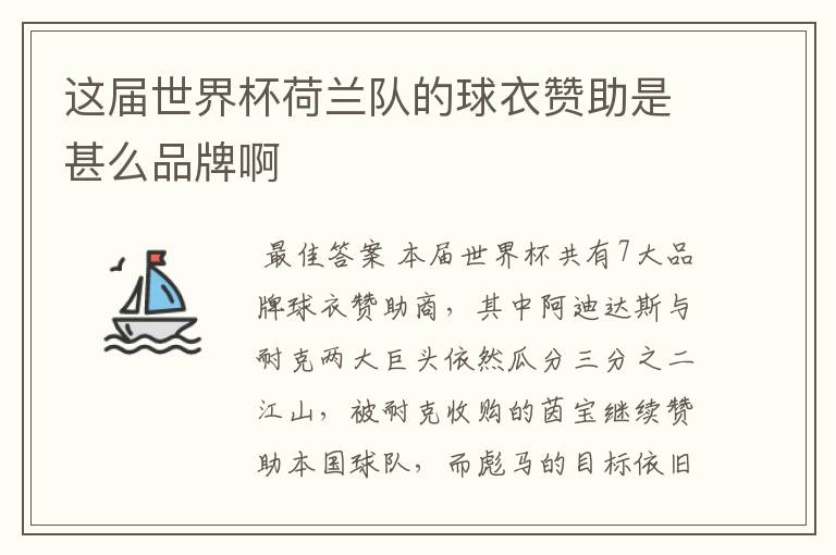 这届世界杯荷兰队的球衣赞助是甚么品牌啊