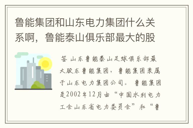 鲁能集团和山东电力集团什么关系啊,鲁能泰山俱乐部最大的股东是那个啊!
