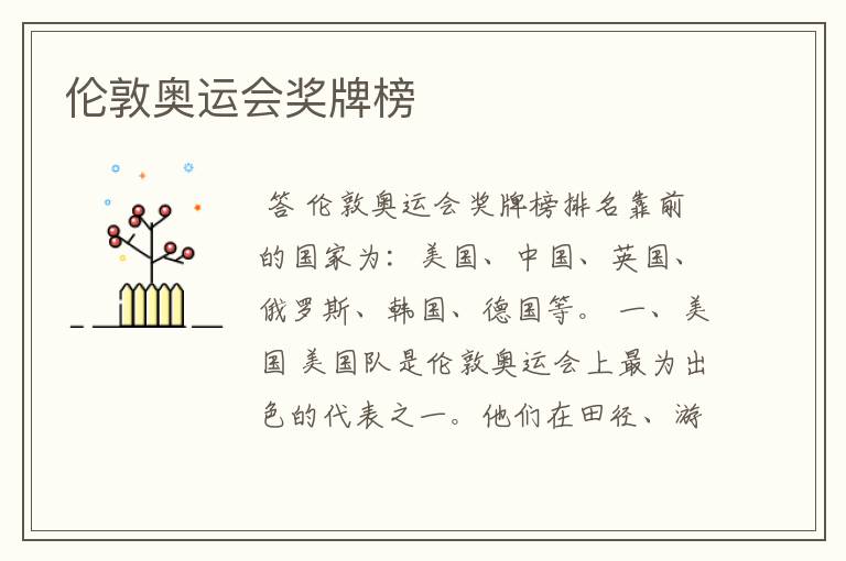 伦敦奥运会奖牌榜