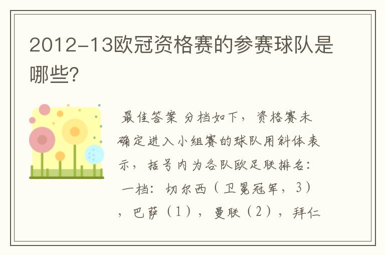 2012-13欧冠资格赛的参赛球队是哪些?