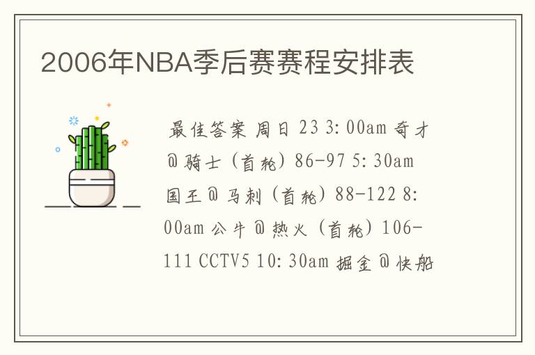 2006年NBA季后赛赛程安排表