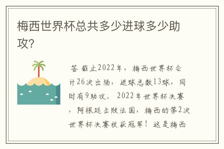 梅西世界杯总共多少进球多少助攻?