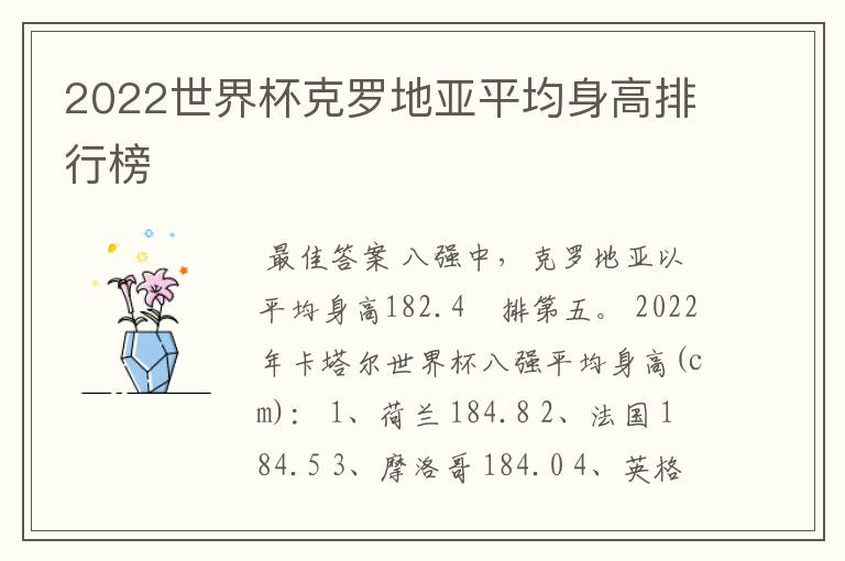 2022世界杯克罗地亚平均身高排行榜