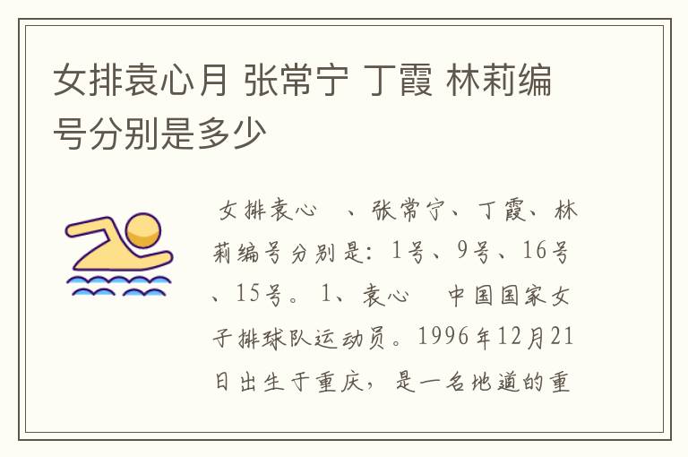 女排袁心月 张常宁 丁霞 林莉编号分别是多少