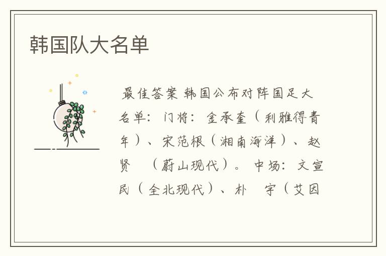 韩国队大名单