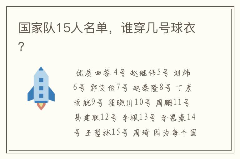 国家队15人名单,谁穿几号球衣?