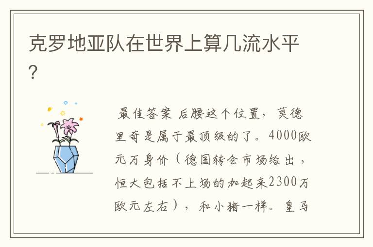 克罗地亚队在世界上算几流水平?