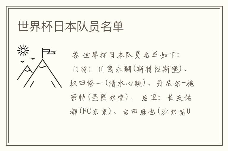 世界杯日本队员名单