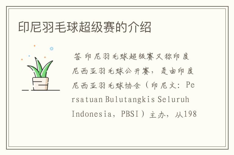 印尼羽毛球超级赛的介绍
