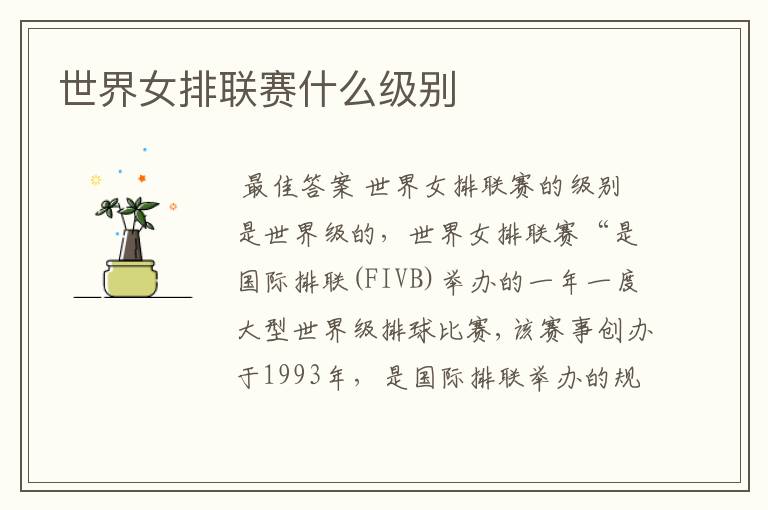 世界女排联赛什么级别