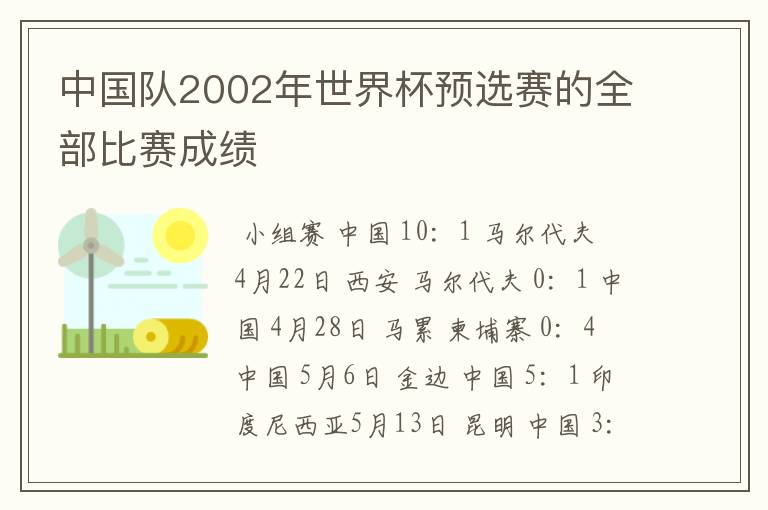 中国队2002年世界杯预选赛的全部比赛成绩
