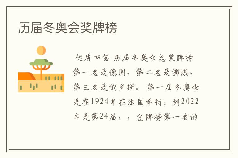 历届冬奥会奖牌榜