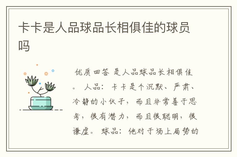 卡卡是人品球品长相俱佳的球员吗