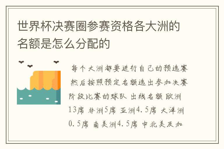 世界杯决赛圈参赛资格各大洲的名额是怎么分配的