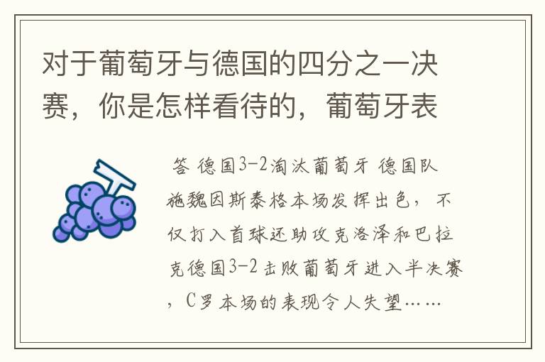 对于葡萄牙与德国的四分之一决赛,你是怎样看待的,葡萄牙表现怎么样啊