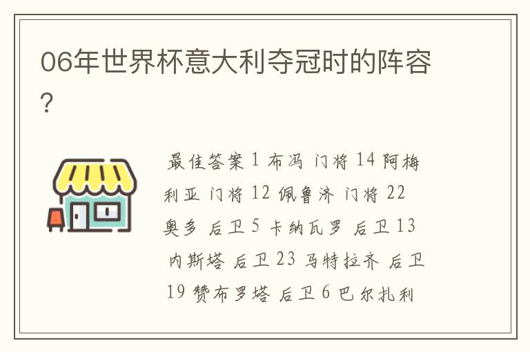 06年世界杯意大利夺冠时的阵容？