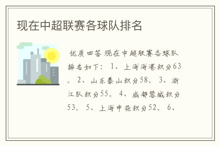 现在中超联赛各球队排名